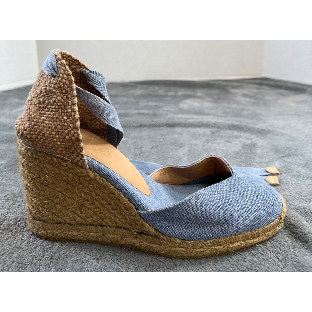 Castañer Carina Espadrilles Size 36/6 Blue Canvas Lace Up Wedge Shoes